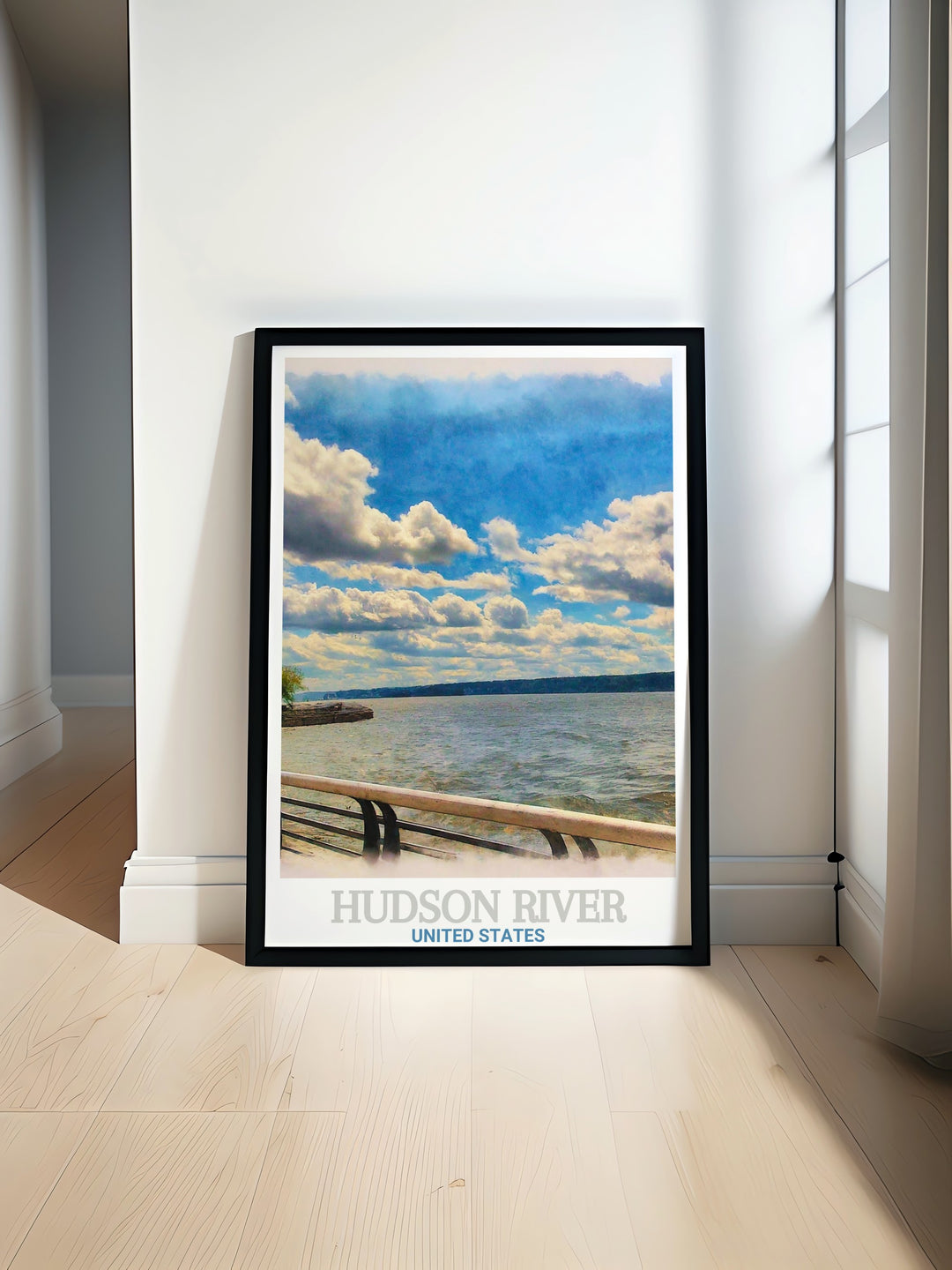 A peaceful scene from the Hudson River Waterfront Walkway, this travel print captures the best of New Yorks river views. Perfect for those looking to bring a piece of the Hudson Valley into their homes.