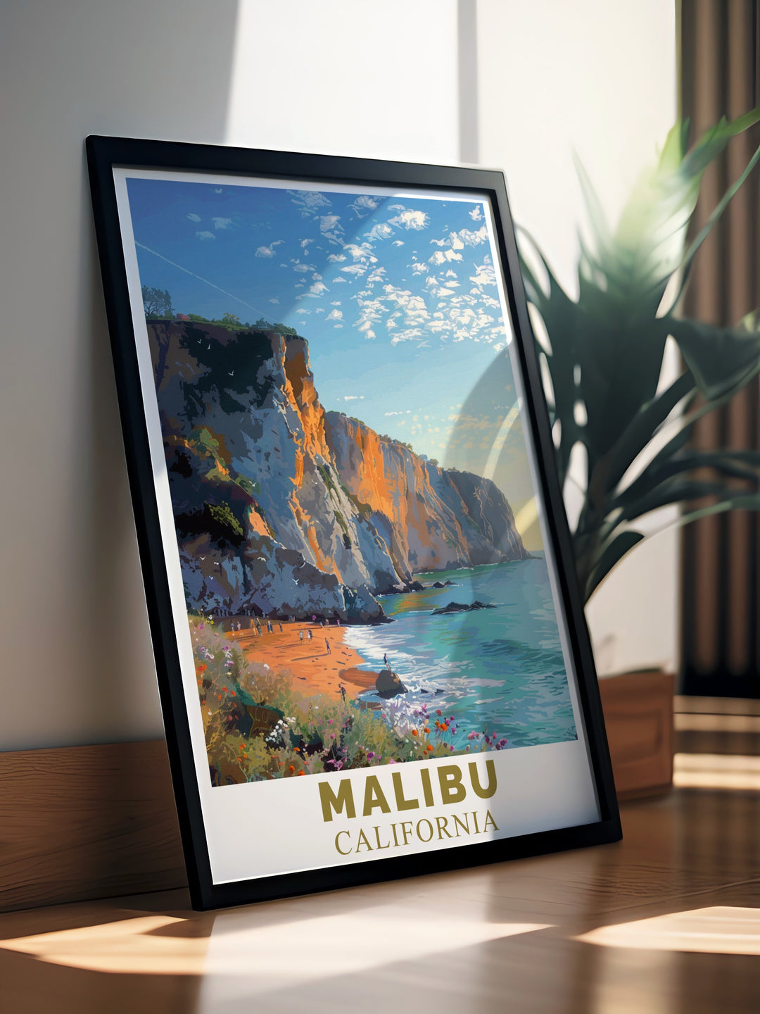 This stunning Malibu travel print features Point Dume, an iconic spot along Californias coast. With clean lines and bold details, this poster adds a touch of modern coastal style to your home decor or office space.