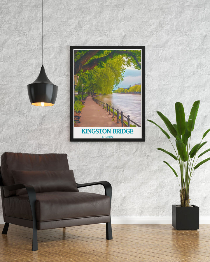 This detailed illustration of Kingston Bridge in London offers a captivating view of its historical importance and elegant design.