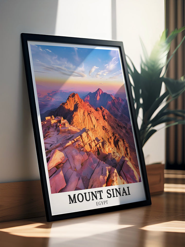 This Mount Sinai Poster captures the breathtaking landscape of Sinai Peninsula and Saint Catherine including the iconic Jabal Musa making it an ideal piece of Mount Sinai Wall Art that adds spiritual significance and natural beauty to any room in your home