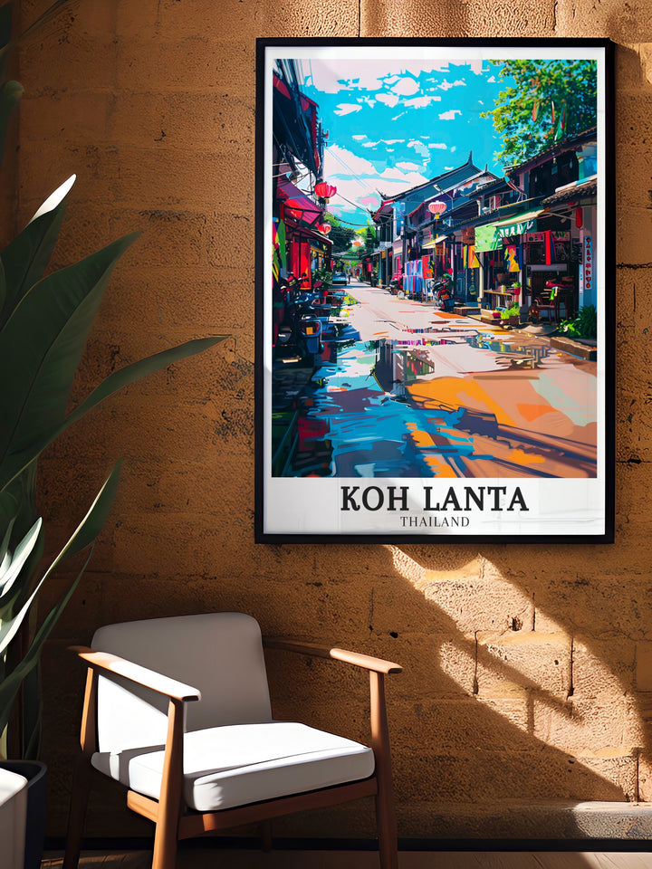 Ko Lanta Yai, Lanta Old Town stunning prints capture the tranquility of Thailands island life. Ideal for beach home decor, this Koh Lanta art brings the calming influence of tropical beaches into your space. A beautiful gift for anyone who loves travel and tropical scenery.