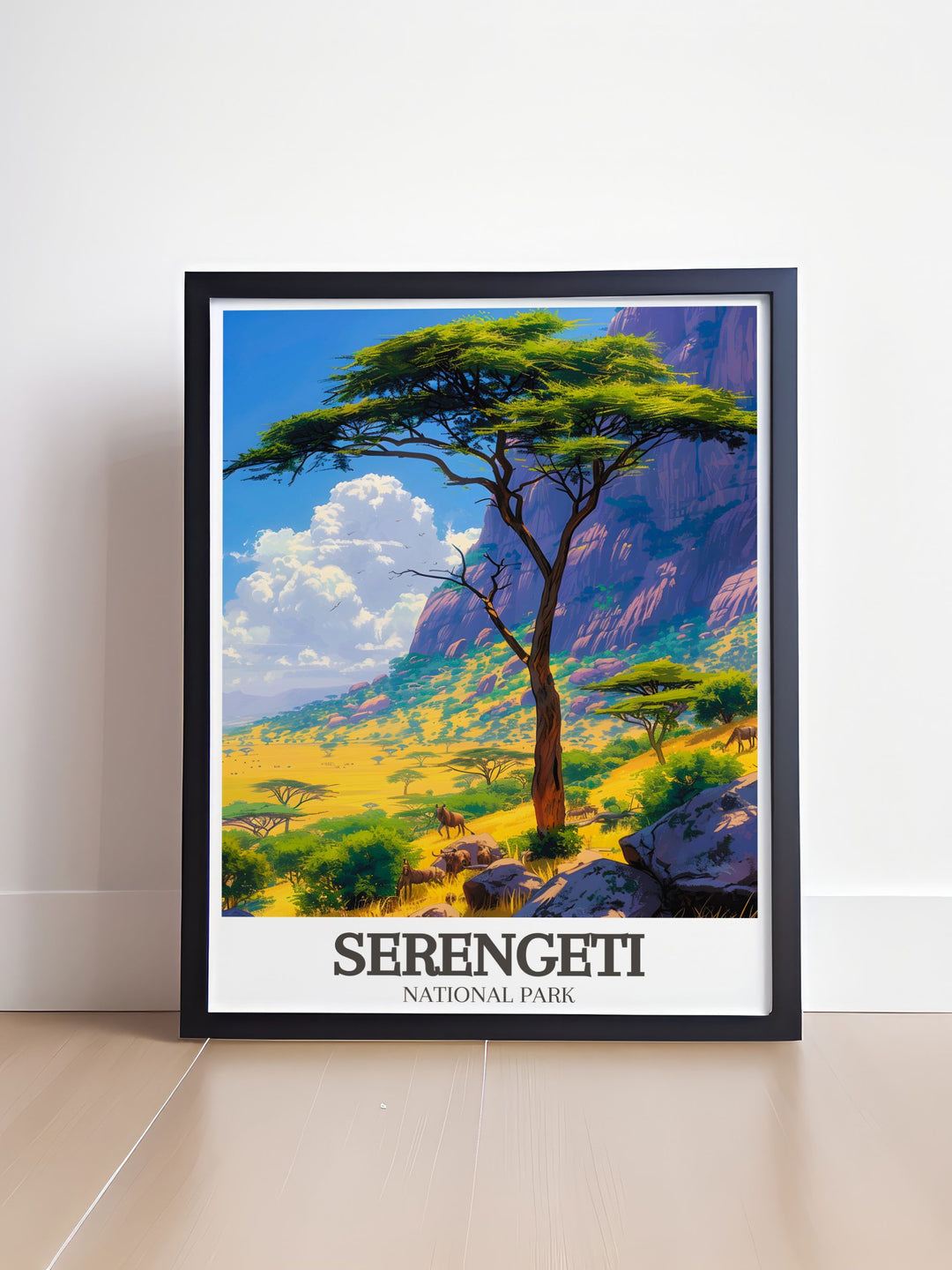 National park print of Acacia tree Wildlife savanna in Serengeti Tanzania a captivating artwork for those who love nature and adventure