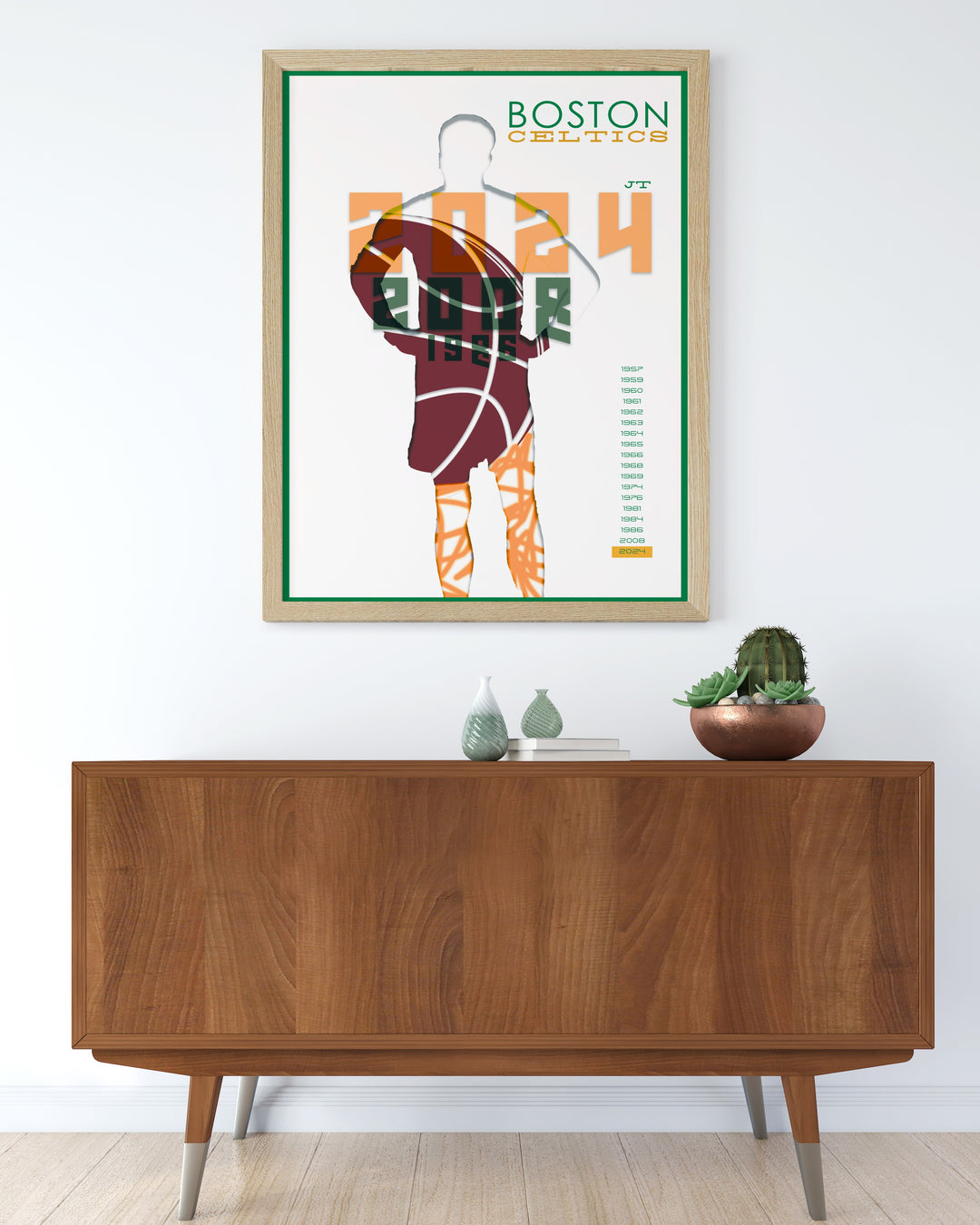 Retro NBA poster capturing the excitement of Boston Celtics games featuring stars like Jason Tatum perfect for adding a touch of vintage NBA style to any room ideal for Celtics fans looking for unique decor