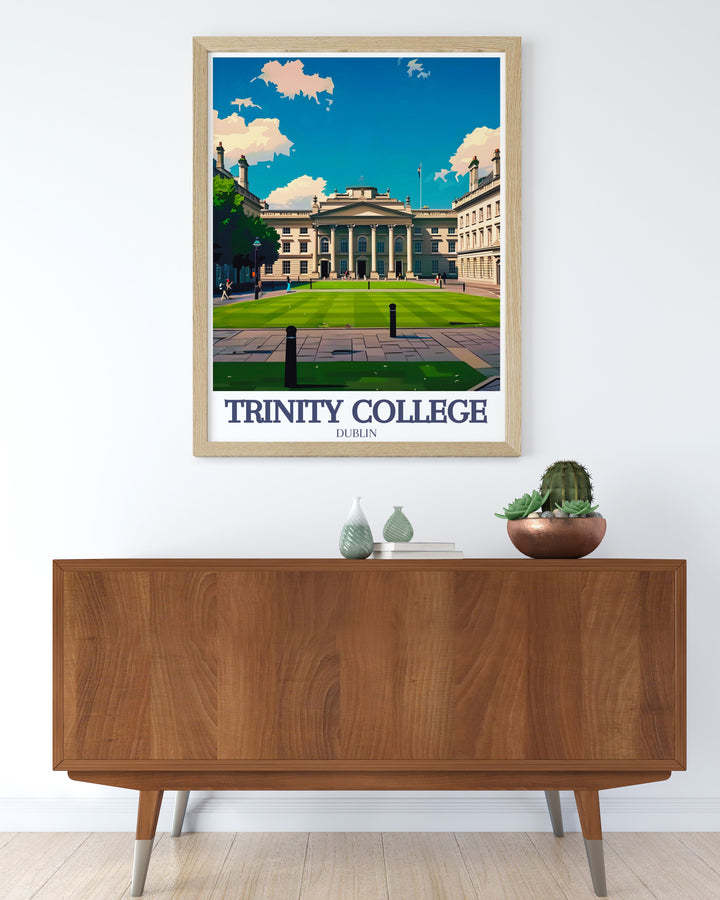 This Cambridge art print showcases the architectural grandeur of Trinity College, from its famous Campanile bell tower to its charming cobblestone courtyards. A timeless piece of décor for anyone who appreciates university tradition and English heritage.