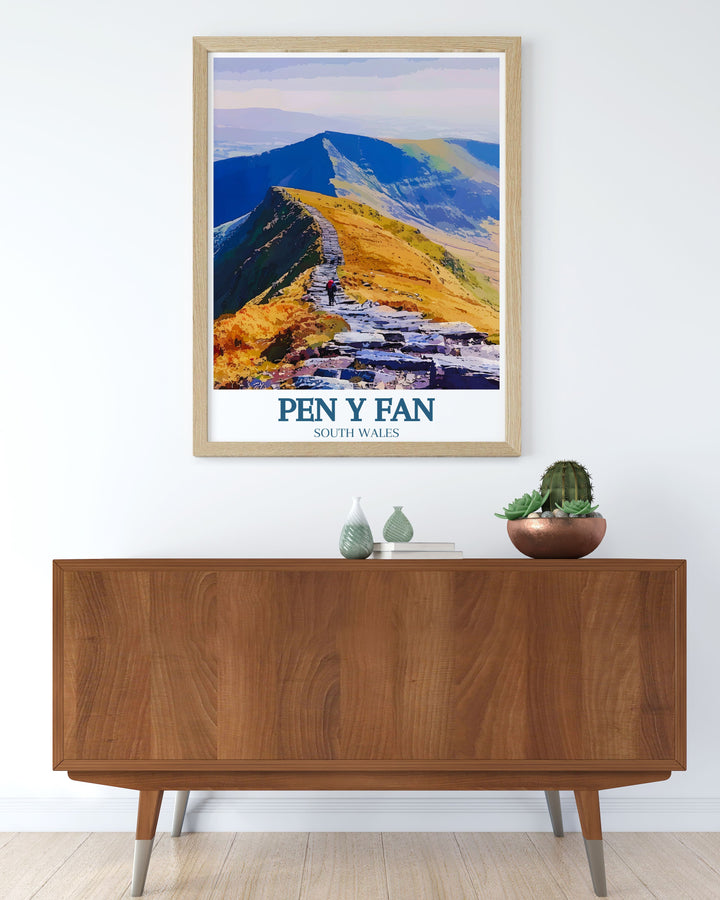 High quality Brecon Beacons wall art depicting Pen Y Fan Mountain. Perfect for adding a touch of natural beauty to any room this print captures the stunning landscapes of South Wales.