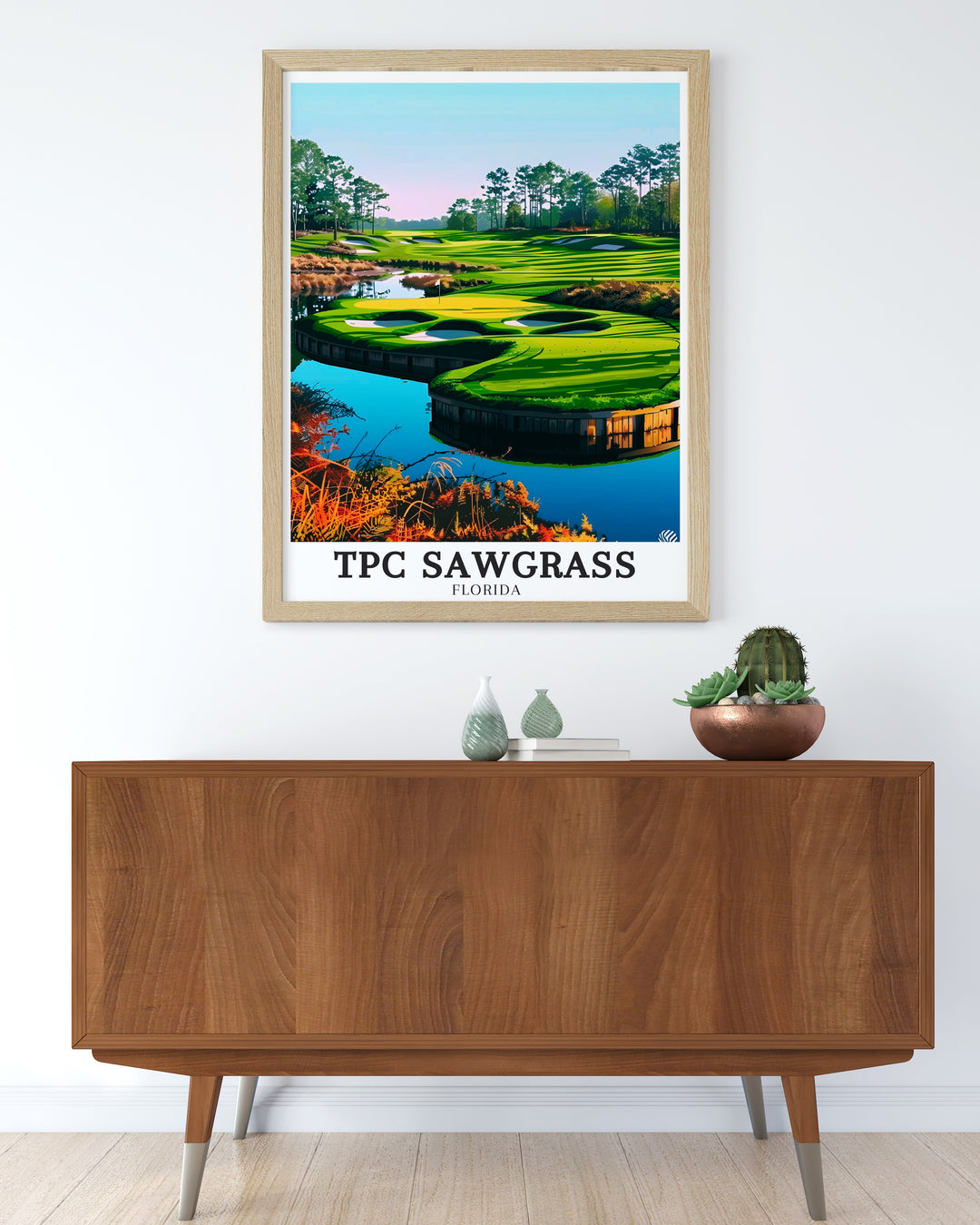 TPC Sawgrass Print captures the excitement of the Players Championship and the iconic 17th hole. The artwork showcases the precision required to master this par 3, making it an excellent choice for those who appreciate the intricacies of golf. Add this piece to your collection to celebrate one of golfs most famous courses.