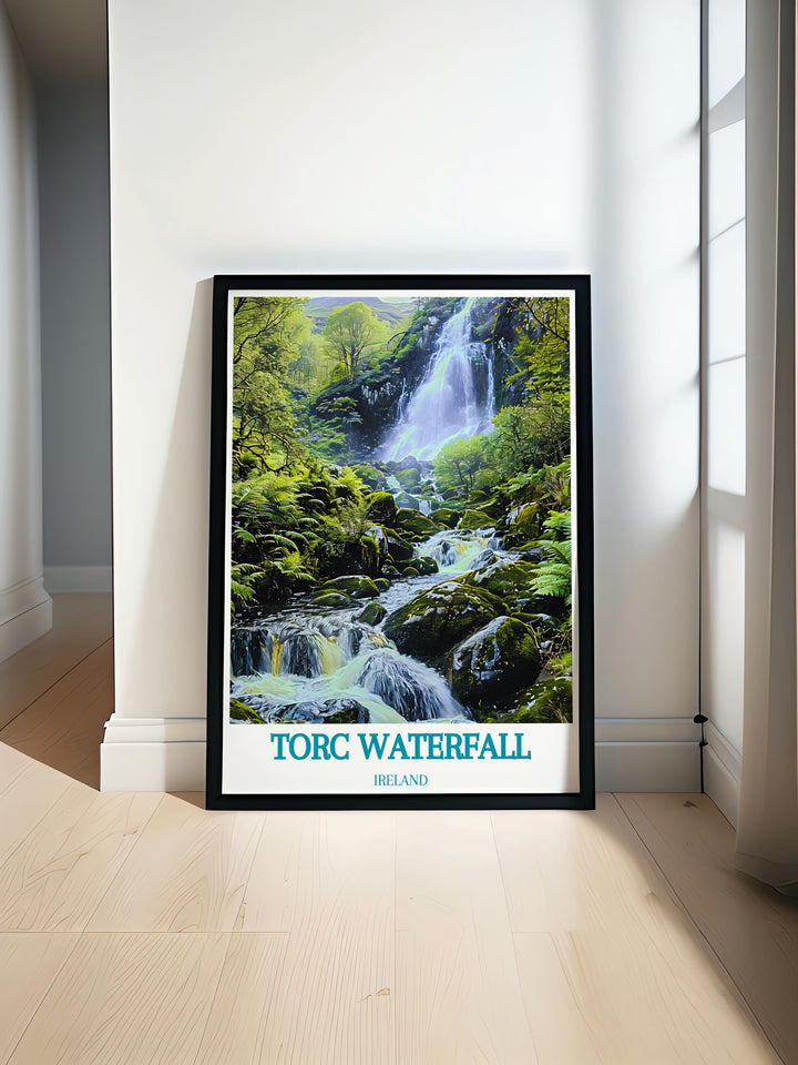 Celebrate the scenic trails and panoramic views of Torc Mountain with this exquisite travel poster, capturing the spirit of adventure.