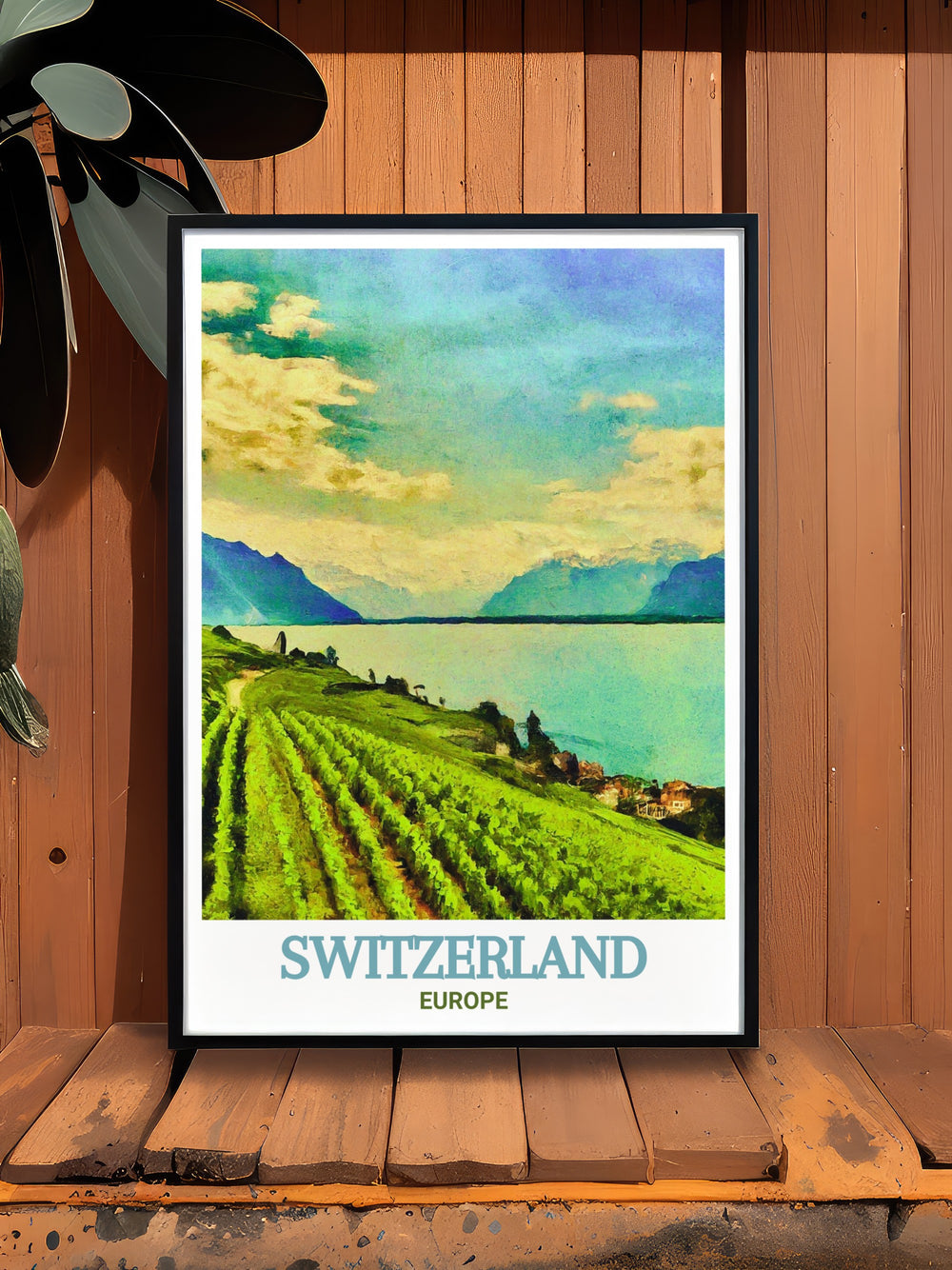 Lake Geneva wall art showcasing the iconic Swiss lake with the serene waters and the Swiss Alps. Perfect for enhancing your space with European elegance and scenic beauty. A great gift for travel and nature enthusiasts.