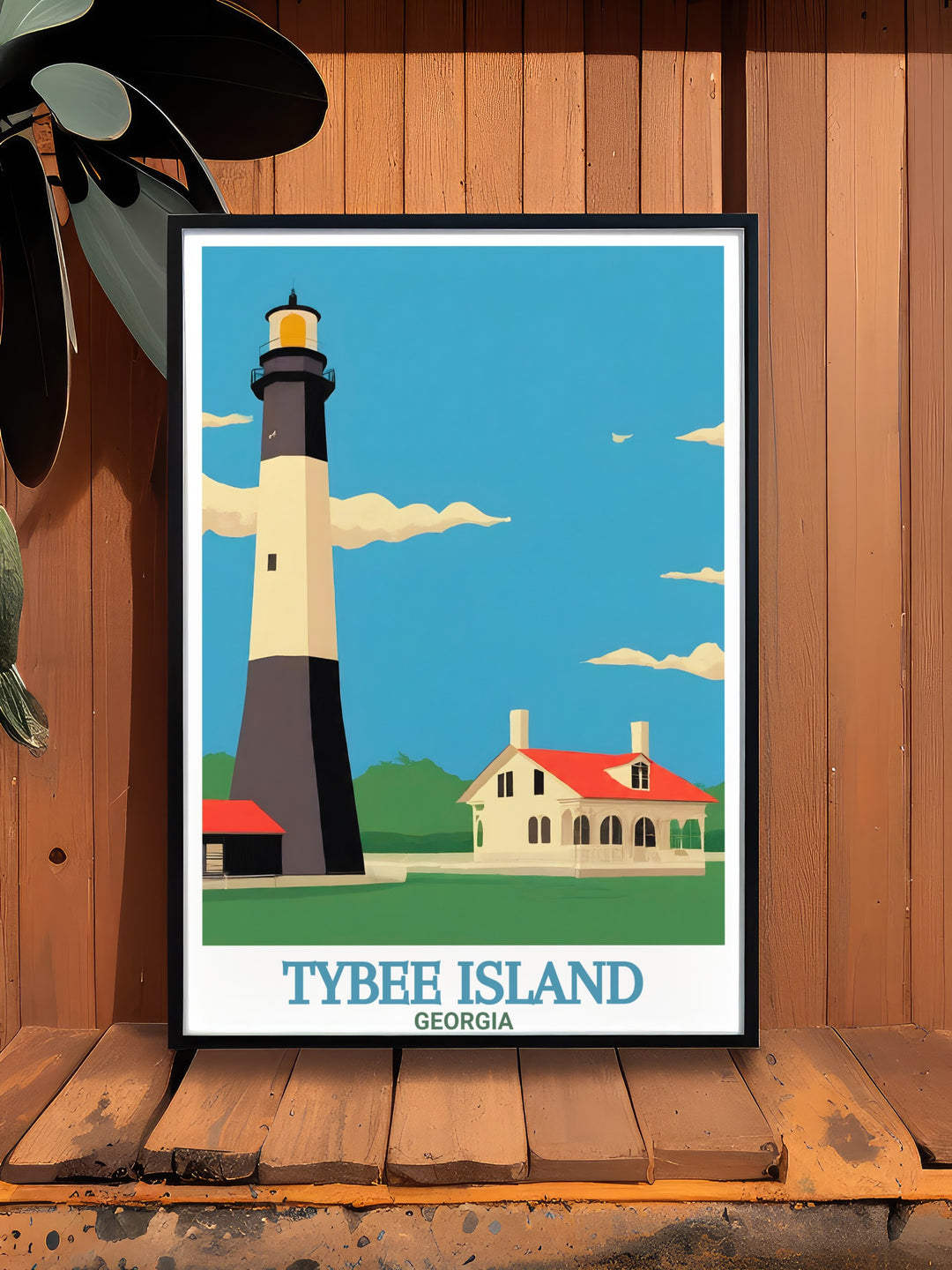 Tybee Island Travel Poster with detailed depiction of Tybee Island Light Station and Museum perfect for those who love travel art and want to bring the beauty of Tybee Island into their home.