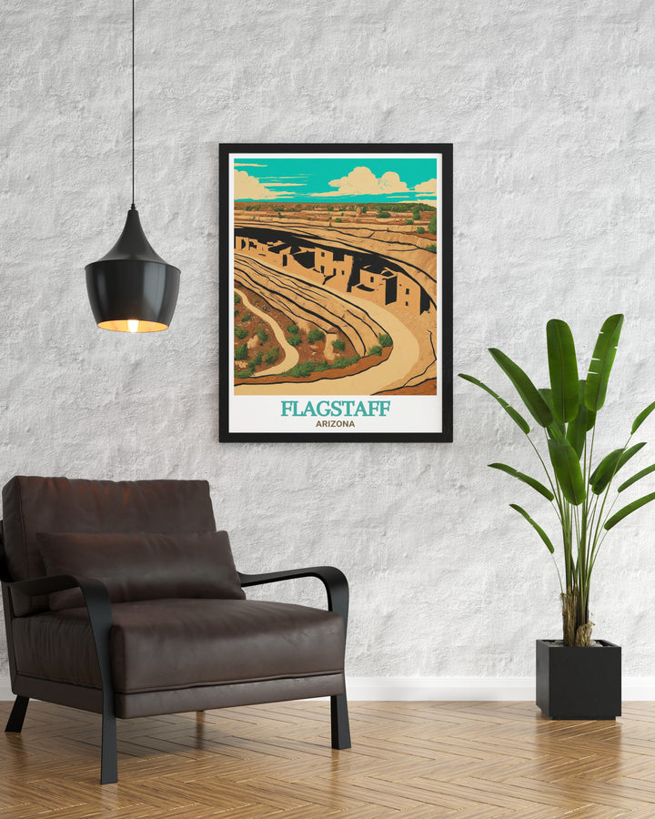 Modern Flagstaff art print and Walnut Canyon National Monument stunning prints provide a bold and vibrant look for your living space. This artwork is perfect for creating a striking focal point while celebrating both Flagstaff and the beauty of Walnut Canyon.