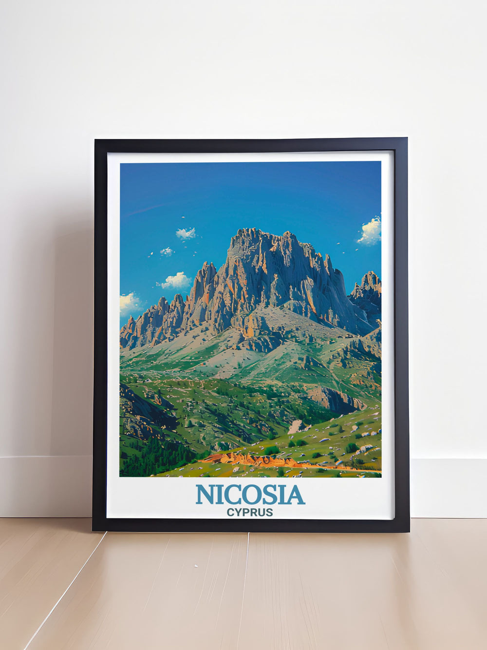 Celebrate the stunning landscapes of Cyprus with this Nicosia poster, highlighting both the iconic city and the majestic Pentadaktylos Mountains. This art print is perfect for wall decor and makes a unique gift for anyone who loves the beauty and history of Cyprus.