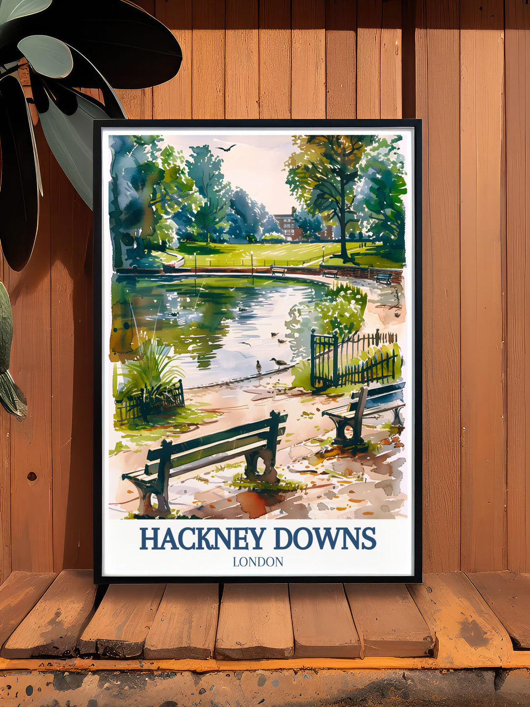 Featuring the iconic greenery of Hackney Downs, this travel poster captures the essence of its tranquil beauty and vibrant community, perfect for creating a serene atmosphere in any room.