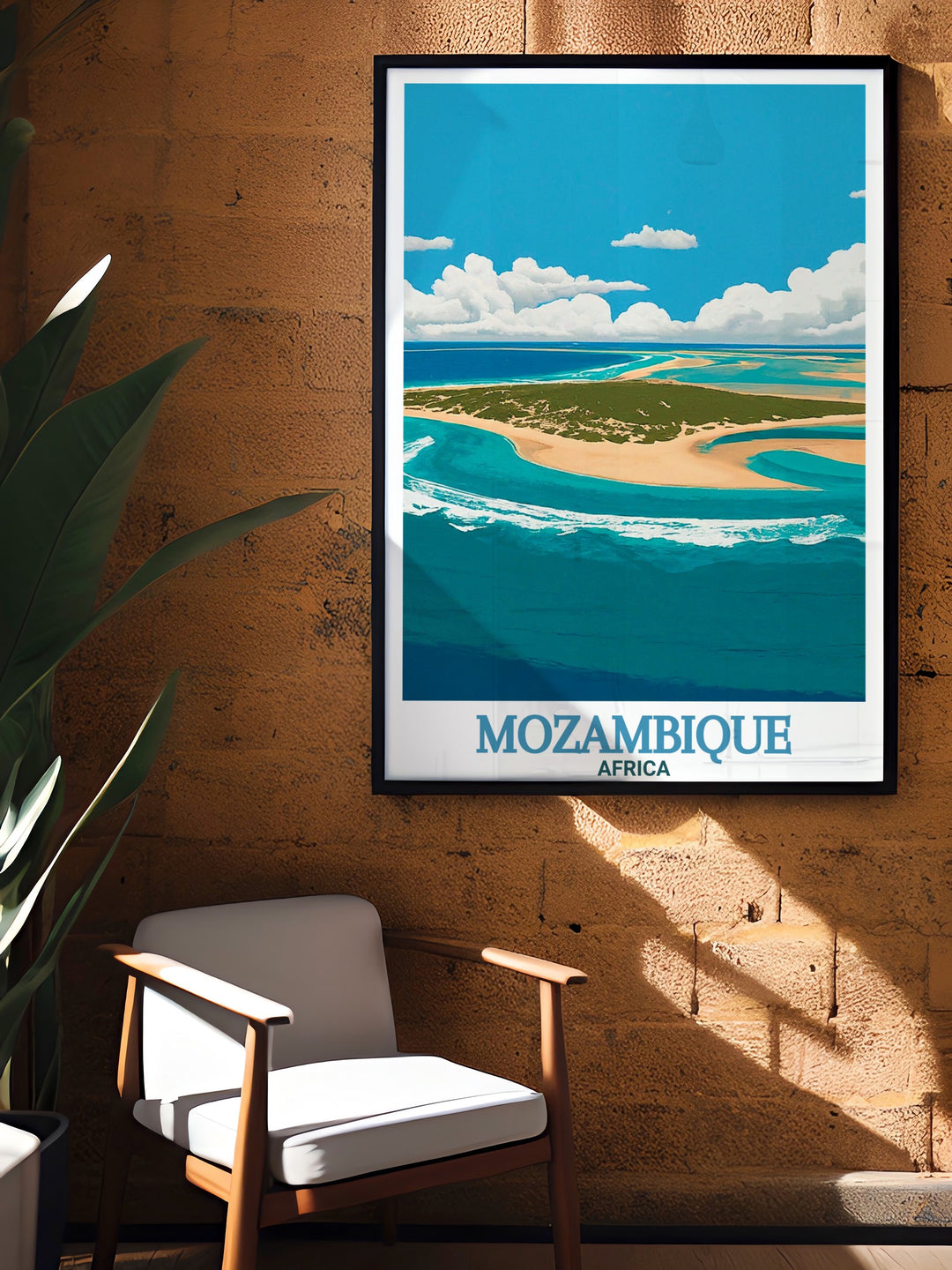 Experience the stunning scenery of Mozambiques Bazaruto Archipelago with this vibrant South Africa Travel Print. The perfect wall art to bring the African coastline into your home.