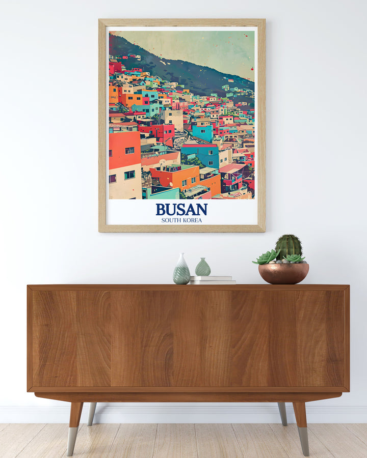 Stunning framed print of Gamcheon Culture Village Gamcheon dong in Busan South Korea with its colorful homes and artistic streets ideal for transforming any living room into a space filled with cultural beauty and inspiration.