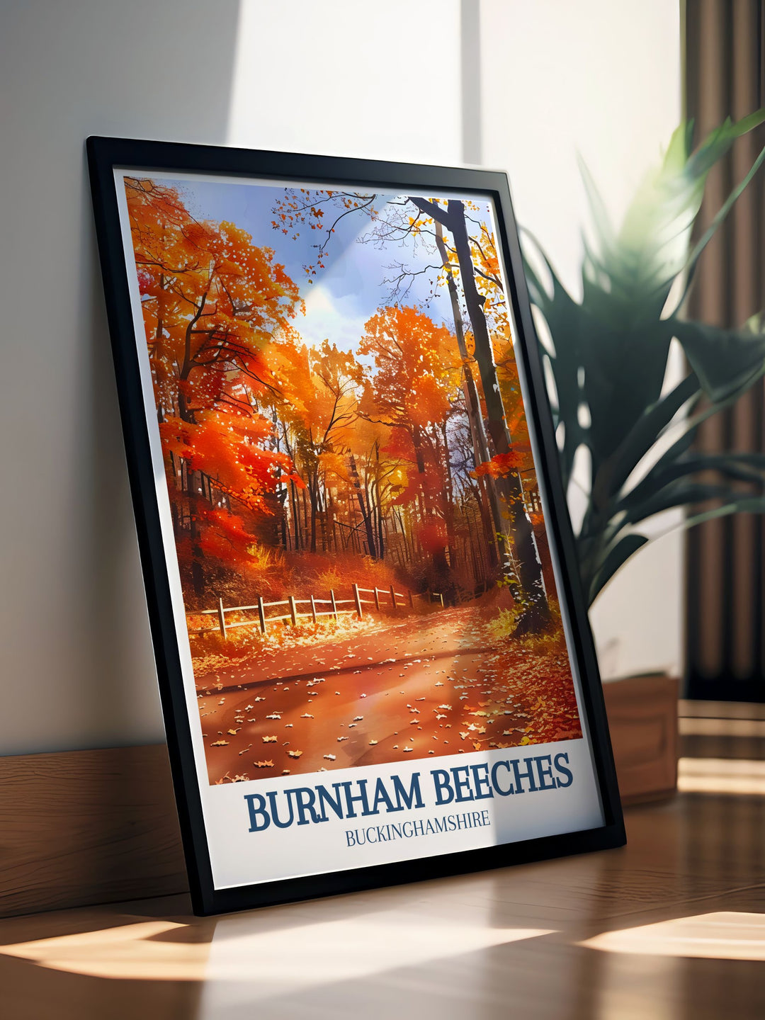 The captivating blend of nature in Burnham Beeches and the historic charm of Hartley Court Moat is beautifully illustrated in this poster, making it a stunning addition to any wall art collection celebrating the UK.