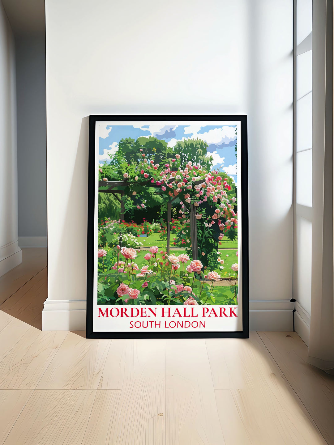 Morden Hall Park Rose Garden print showcases the vibrant flowers and tranquil setting of this South London gem making it an ideal addition to any living room decor or as a thoughtful gift for nature enthusiasts