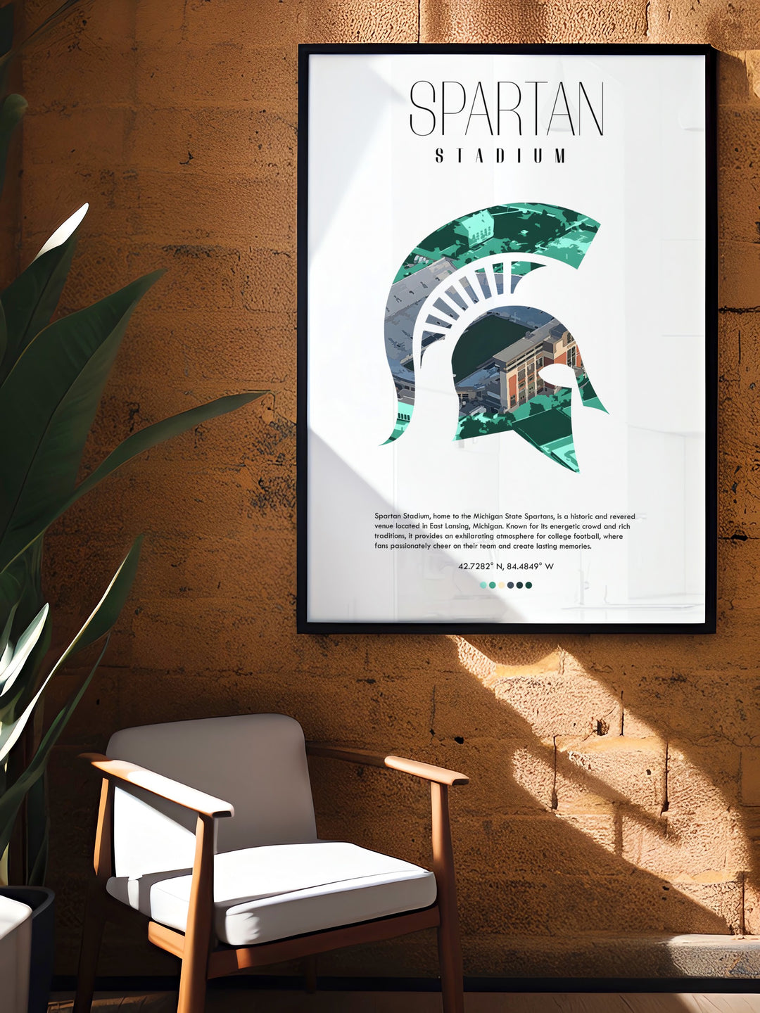 Artistic rendering of Spartan Stadium bringing the energy of Michigan State Spartans games into your home or office perfect for gifts