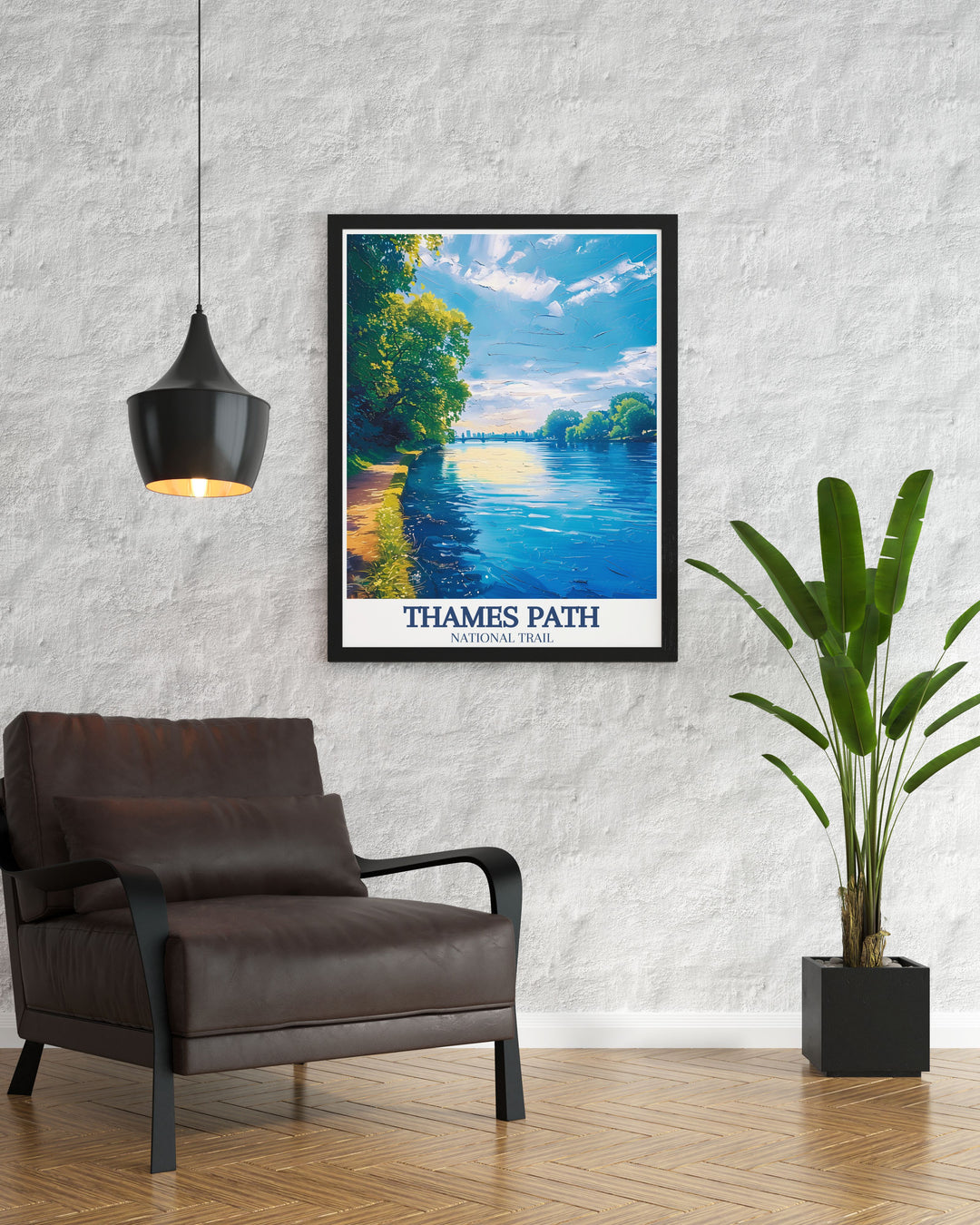 Beautifully framed print of the River Thames highlighting the scenic views of the Thames Path in Richmond this poster is a must have for any art collection and an excellent addition to home decor