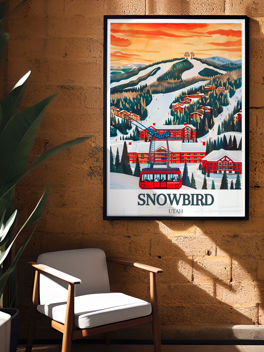 Snowbird Resort Aerial Tram stunning living room decor featuring the breathtaking snowy vistas of Park City Utah.