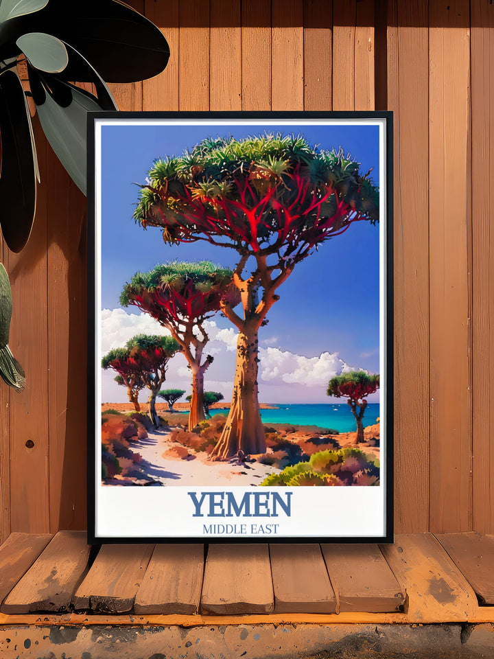 Elegant Yemen Wall Art showcasing Socotra islands Dragons Blood Trees and Detwah Lagoon a perfect addition to your living room with vibrant colors and intricate details