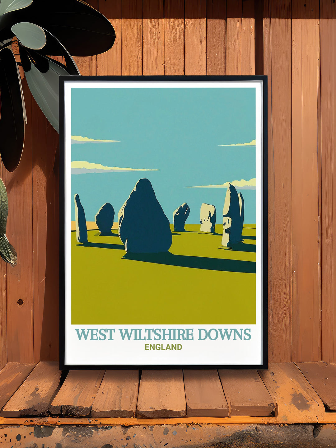 Avebury Stone Circle art print capturing the timeless beauty of this prehistoric site, with the ancient stones standing tall in the Wiltshire landscape. This travel poster is perfect for anyone who loves Englands rich history and scenic views.