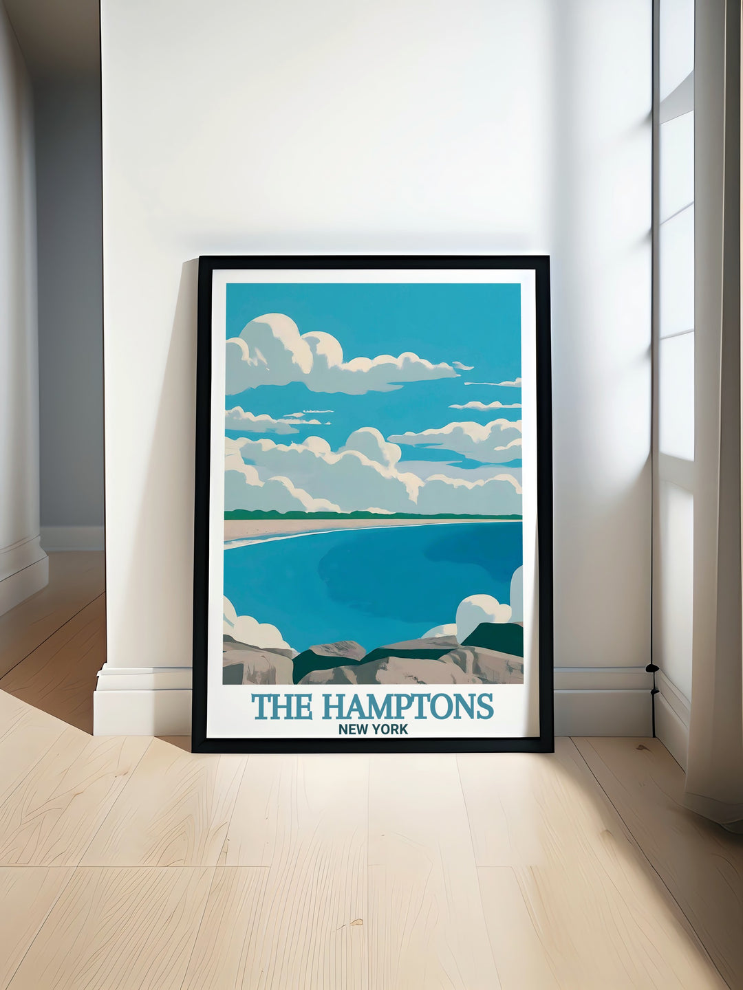 The Hamptons vintage poster captures the scenic beauty of Coopers Beach in New York with its soft color palette and iconic skyline. This poster print is perfect for beach lovers and those seeking to bring the charm of The Hamptons into their home décor. Available as a digital download, this personalized gift offers a timeless coastal aesthetic for any occasion.