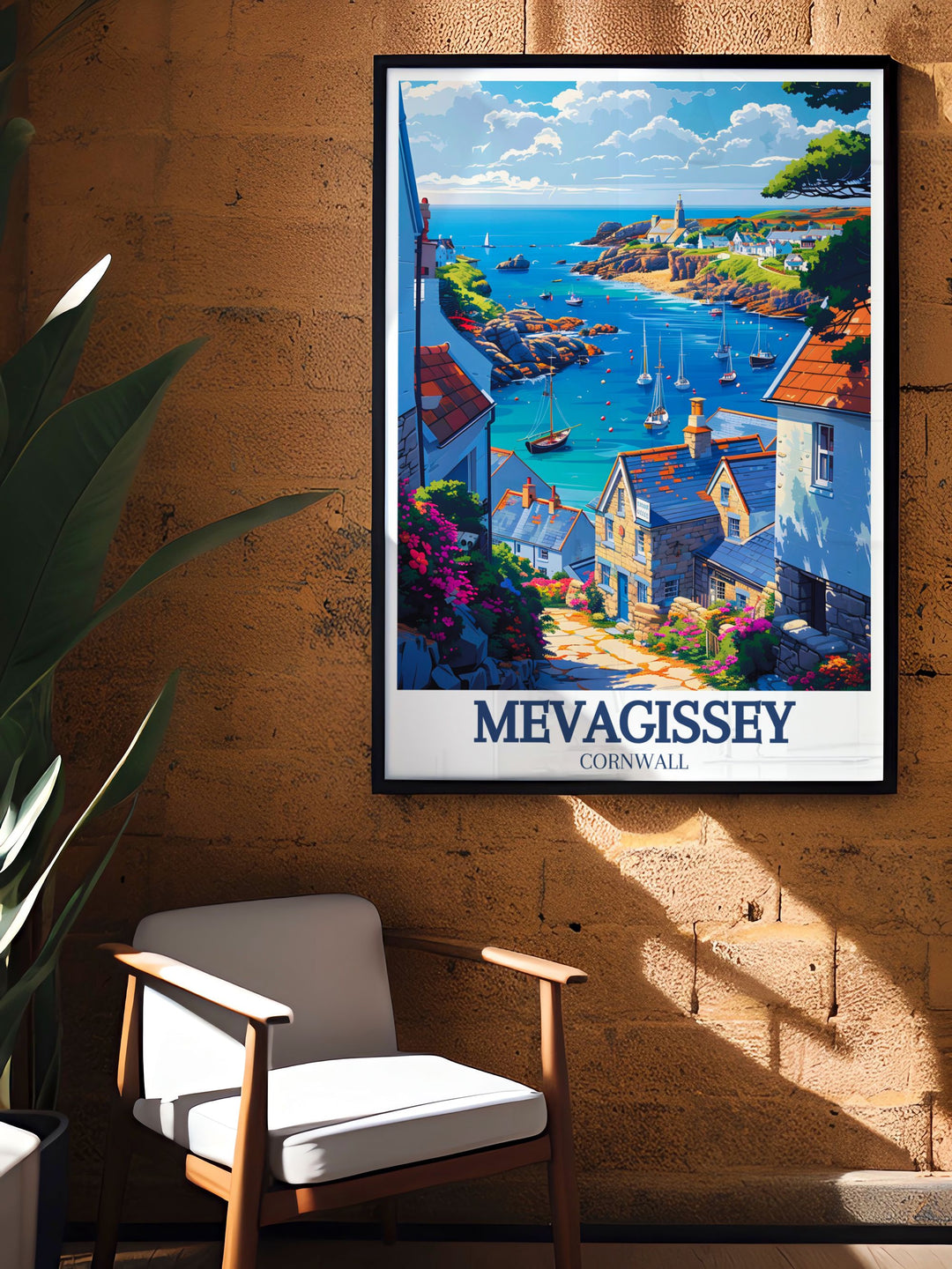 The vibrant coastal village of Mevagissey, known for its bustling harbor and charming streets, is beautifully captured in this travel poster. Perfect for those who love seaside towns and picturesque landscapes, this artwork brings the essence of Mevagissey into your living space.