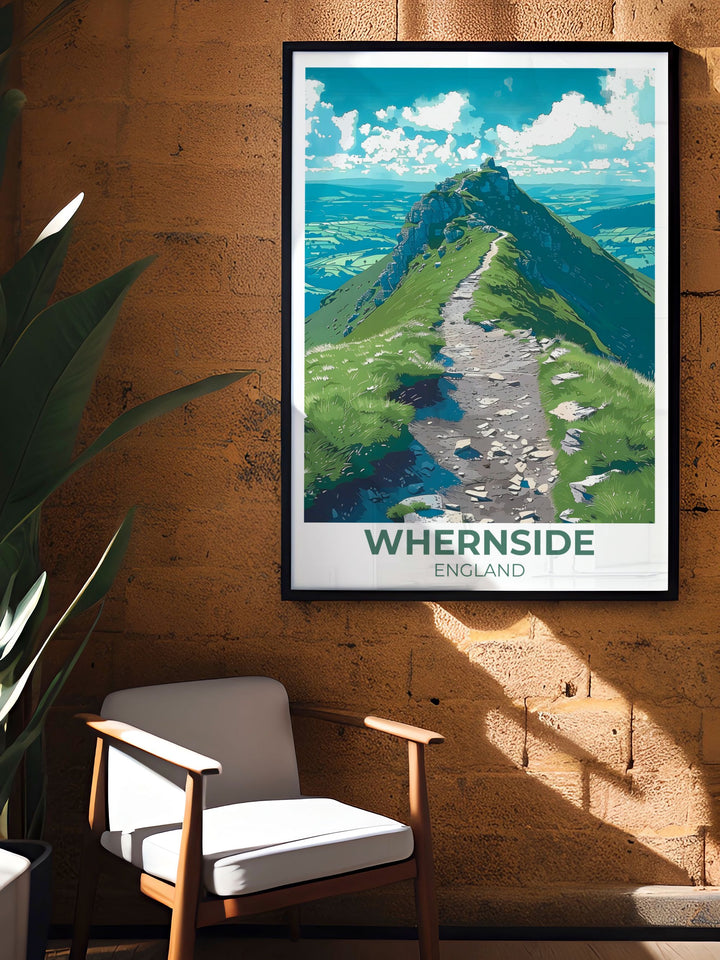 Celebrate Yorkshires charm with this vintage poster of Whernside. Featuring the peaks iconic landscapes and historical significance, this artwork evokes the timeless beauty of the Yorkshire Dales.