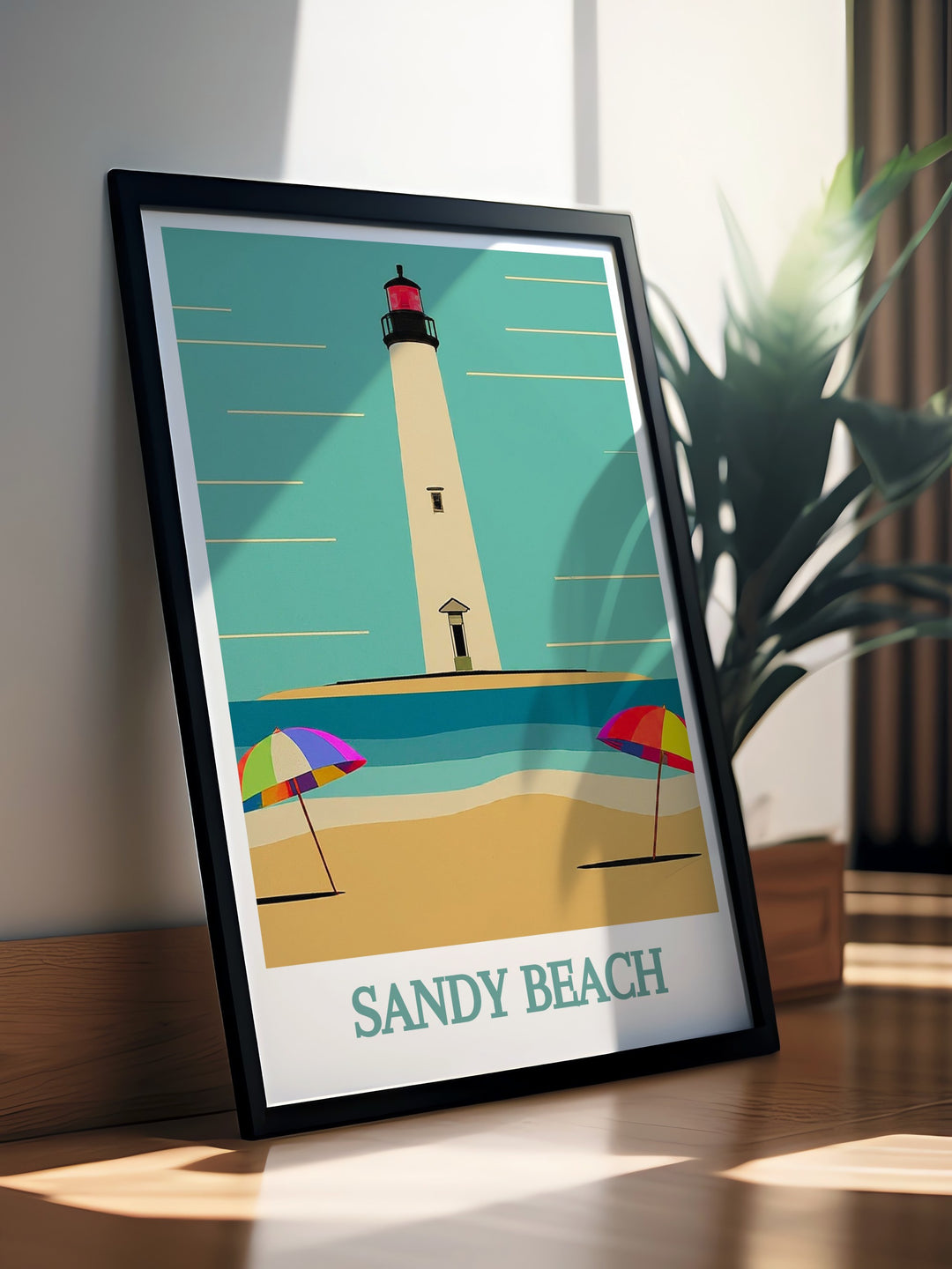 Beautiful Sandy Beach Lighthouse Modern Art featuring colorful coastal scenes with a focus on the lighthouse creating an inviting and stylish decor element for your home