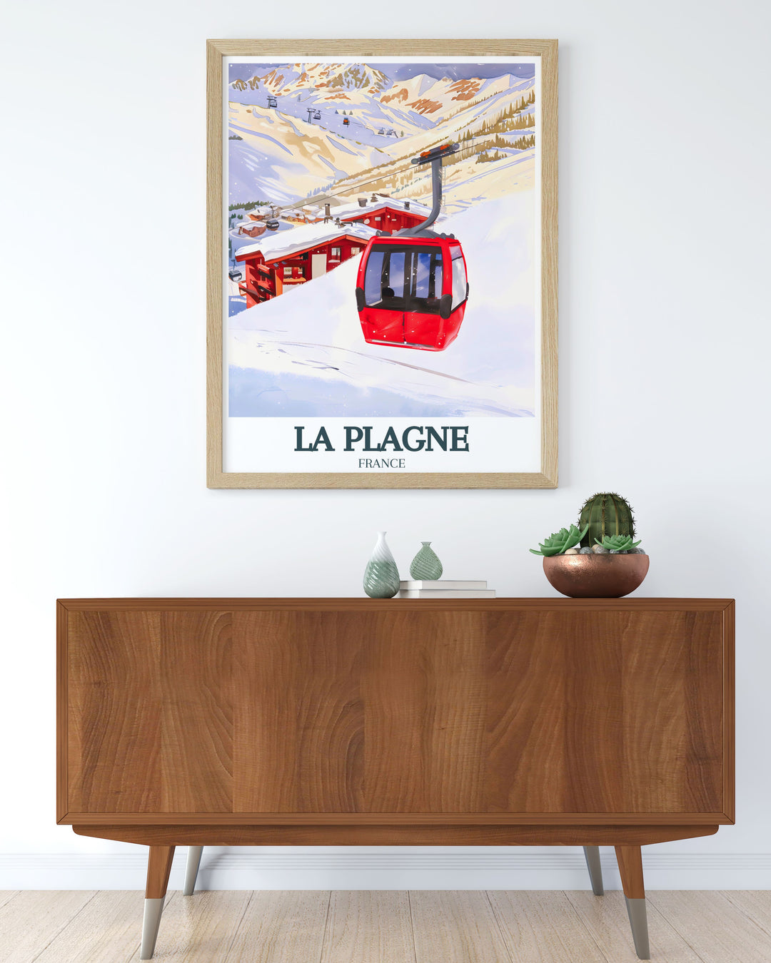 France Print of La Plagne featuring Vanoise Express Montchavin Les Coches brings a modern alpine touch to your space. Ideal for ski enthusiasts and nature lovers this artwork showcases the beautiful French Alps in a stylish way.