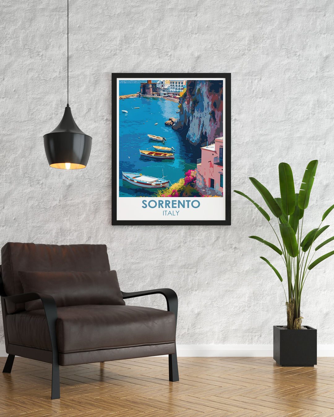 Marina Grande prints capturing the vibrant atmosphere of Sorrento Italy with detailed artwork of Marina Grande mountain and colorful boats. Perfect as a thoughtful gift for travel enthusiasts this Italy travel print adds a touch of sophistication to any decor.