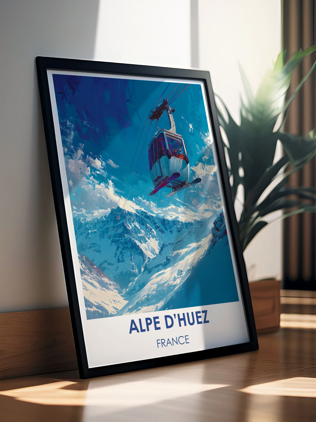 Exclusive France posters depicting the scenic vistas and ski culture of the French Alps, great for decorating a home or office.