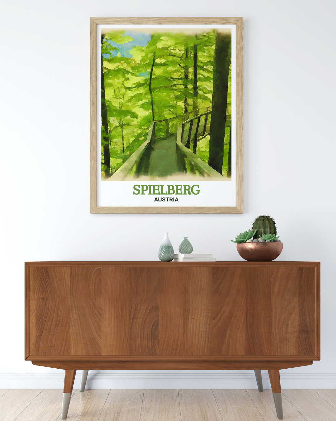 Artistic depiction of Spielbergs Rachau Tree Top Walk, Austria, highlighting the structures integration with the natural landscape. This wall art is ideal for those who love Austrian scenery and wish to add a touch of tranquility to their home.