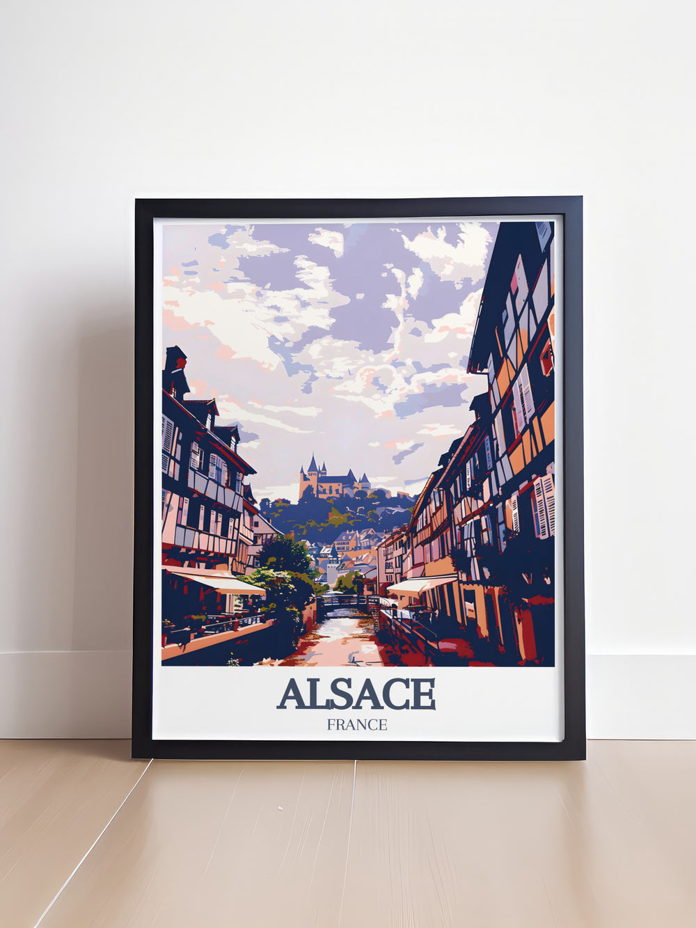 Stunning Alsace Wall Decor highlighting Château du Haut Koenigsbourg and Petite France. A perfect addition to any living space or office for those who love French landscapes and historic charm. This Alsace Art print makes an elegant gift for travelers and art lovers.