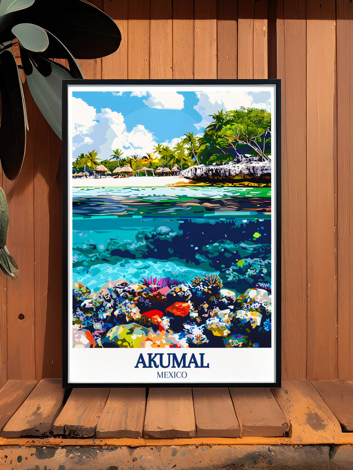 Akumal Colorful Art showcasing Half Moon Bay Akumal Coral Reef perfect for Christmas gifts and adding vibrancy to your home