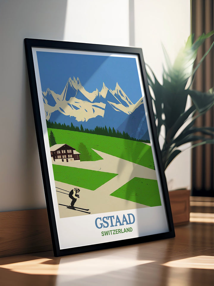 The Switzerland canvas print highlights the incredible landscapes of the country, from the snow capped Alps to the lush green valleys. This piece showcases the natural beauty and grandeur of Switzerlands iconic destinations, making it a perfect addition to any space. The canvas print is ideal for nature lovers and travelers who want to bring a piece of the Swiss outdoors into their home.