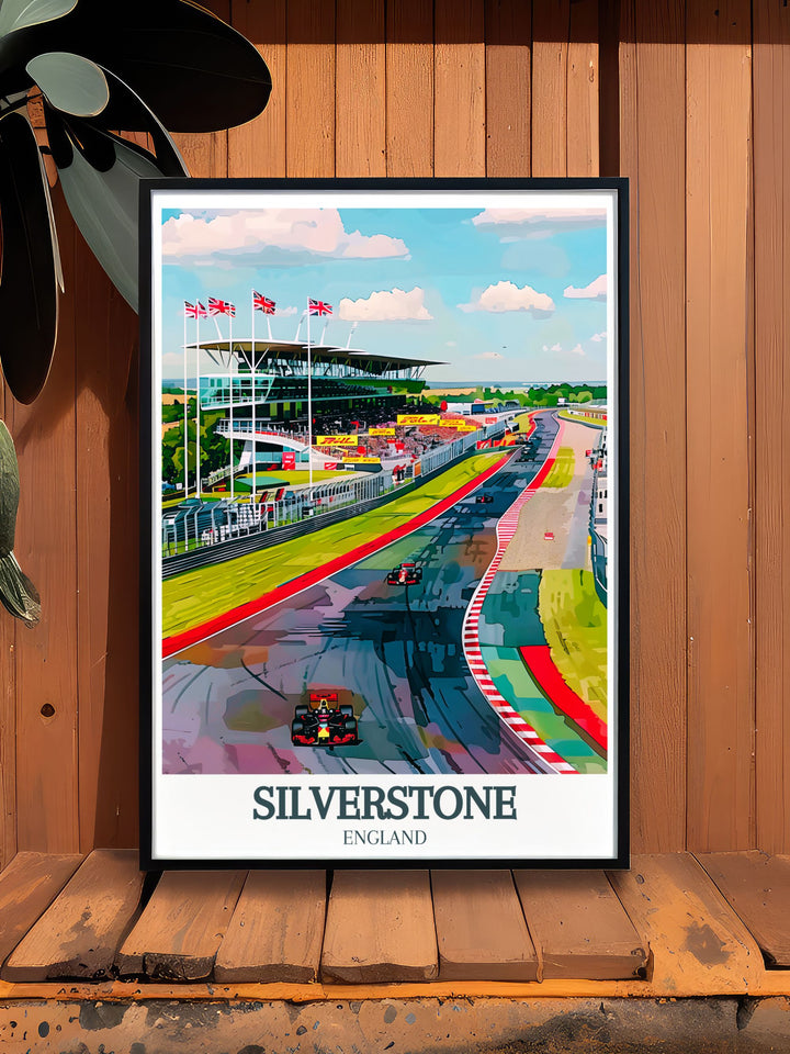 Silverstone Wing British Racing Drivers Club clubhouse modern print featuring an elegant design that celebrates the historic racing venue. The detailed illustration brings the excitement of the Silverstone Circuit into your home, ideal for enhancing sports themed and sophisticated decor.