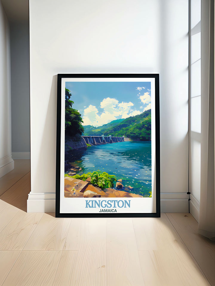 Kingston Travel Poster and Hermitage Dam prints bring the vibrant culture of the Caribbean and the serene beauty of Jamaica into your home perfect for adding a touch of adventure and relaxation to your space with modern art that inspires and captivates