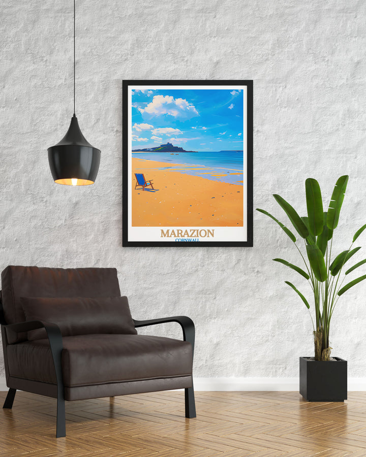 Looking for unique gifts our Cornwall gift collection featuring Marazion Beach stunning prints is ideal for travel enthusiasts and art lovers alike these prints capture the beauty of St Michaels Mount and the serene Marazion Beach perfect for any occasion