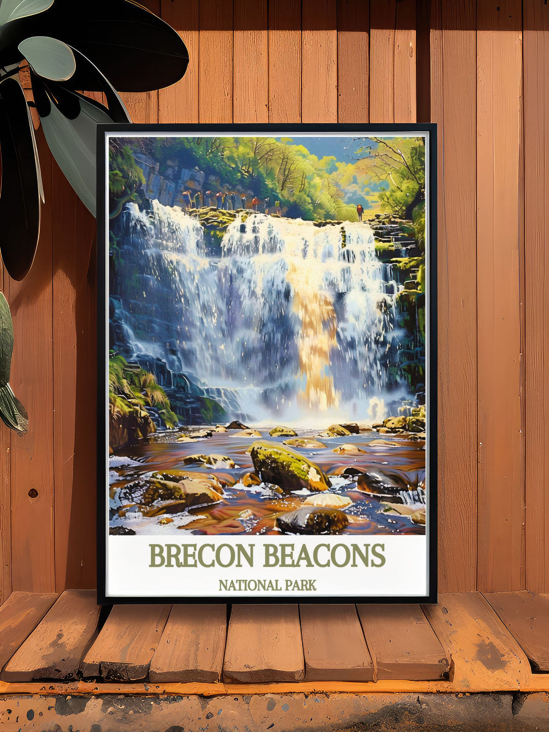 Elegant wall art of Sgwd yr Eira waterfall, showcasing the serene beauty of the Brecon Beacons National Park. The print features the cascading waters and surrounding foliage, making it a perfect piece for nature enthusiasts and art lovers alike.