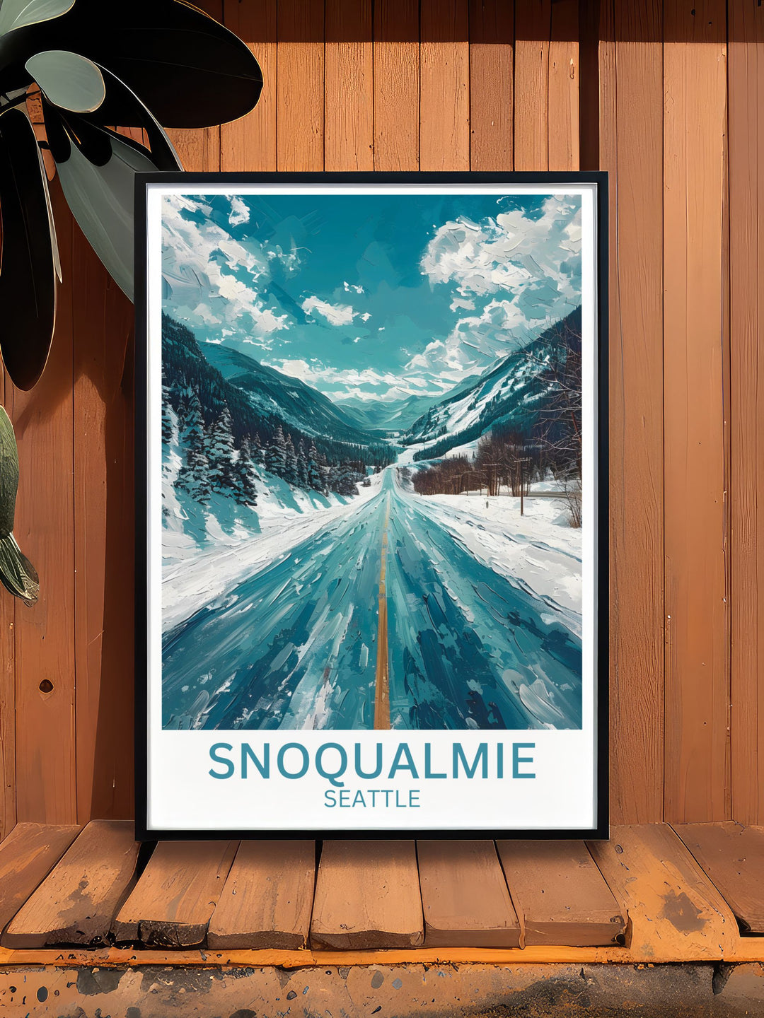 Showcase the alpine splendor of The Summit at Snoqualmie with this travel poster, perfect for adding a touch of Washingtons winter magic to your home decor.
