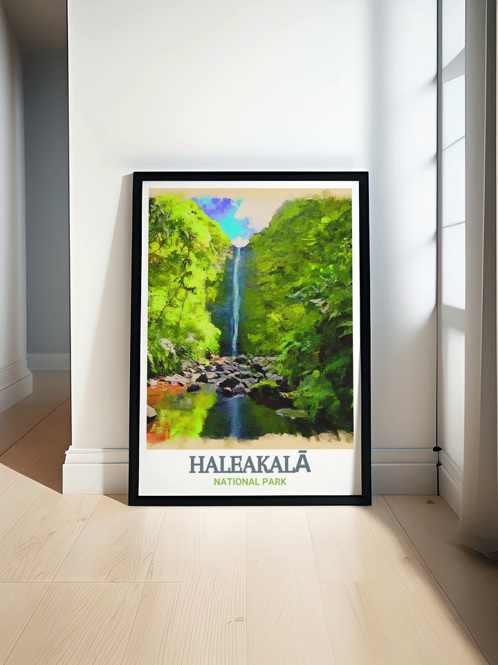 Poster of Kīpahulu District in Haleakalā National Park showcasing the stunning natural beauty and tranquil environment. This print is an ideal gift for nature lovers and art enthusiasts, capturing the essence of one of Hawaiis most beloved landmarks.