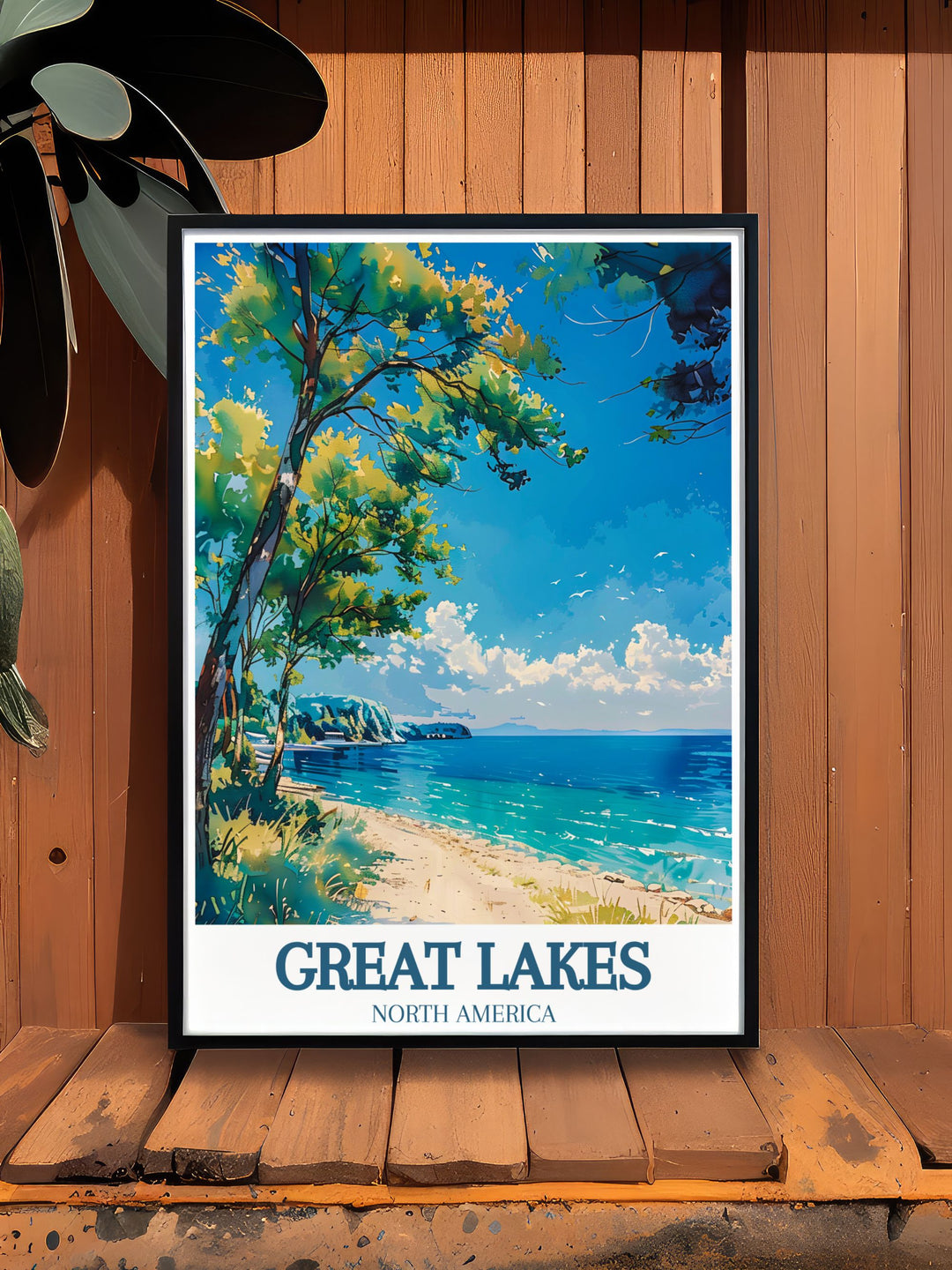 Featuring a vibrant depiction of Lake Erie, this travel poster captures the lakes serene charm and picturesque views, making it a captivating piece for your home decor.