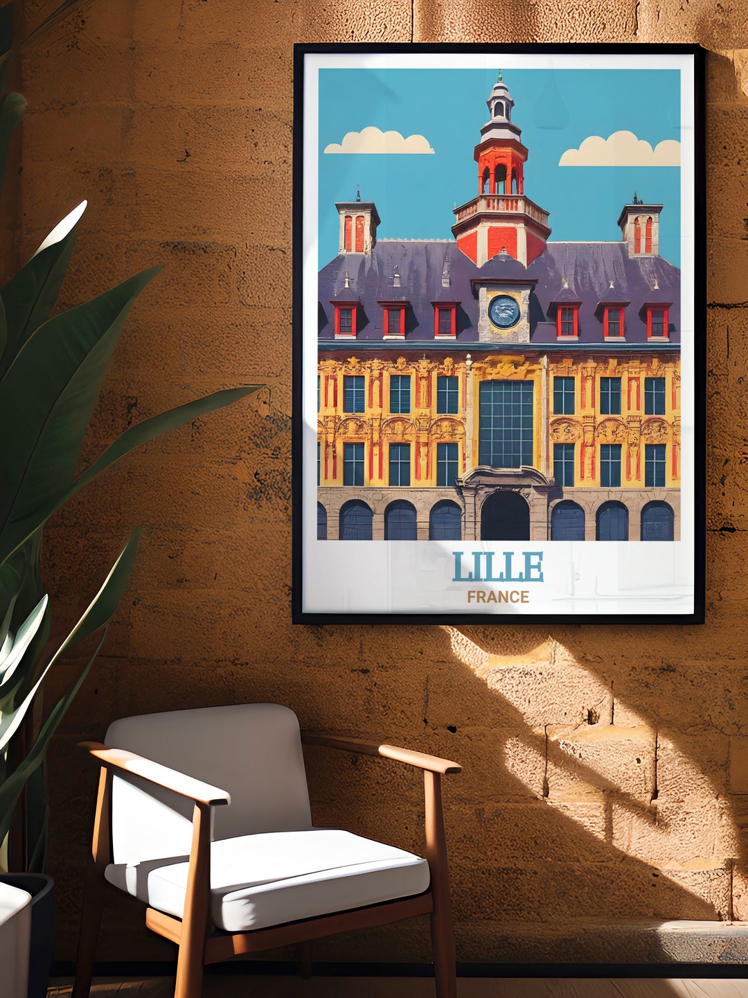 A wall art print of Lilles Old Stock Exchange, highlighting the intricate details of one of Frances most famous buildings. This piece is perfect for art lovers and travelers alike, bringing the grandeur of Lilles historic architecture into your home.