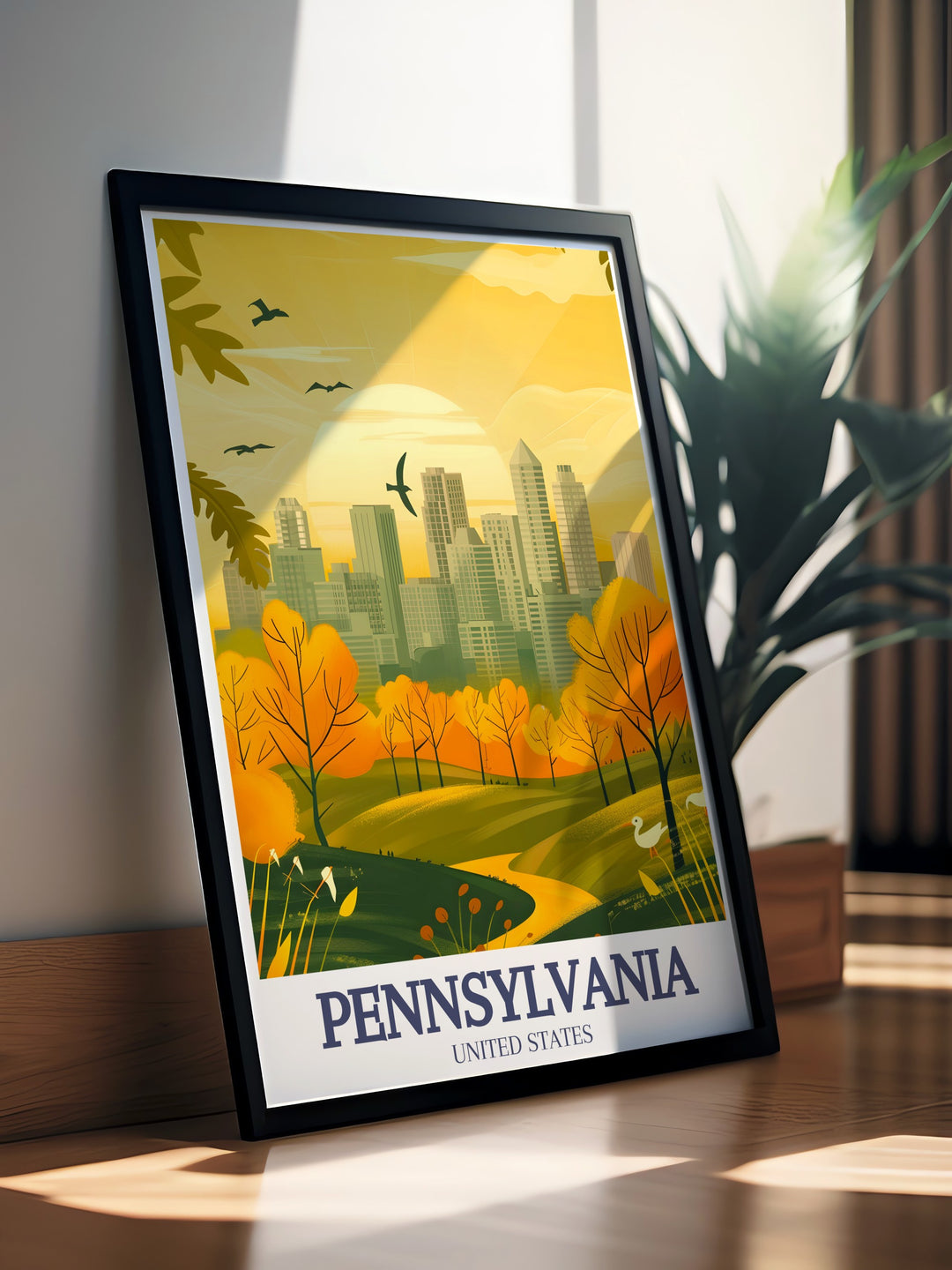 This Pennsylvania artwork combines the best of Pittsburgh and Philadelphia, showcasing the gothic inspired architecture of PPG Place Tower and the quiet beauty of Spring Garden. Ideal for gifting or personal decor.