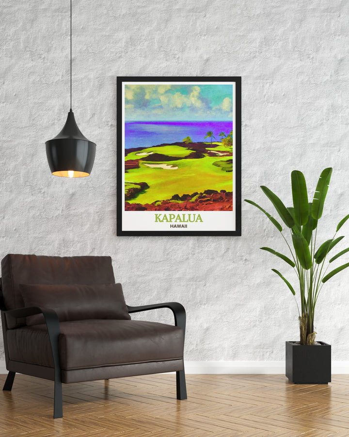 Kapalua Art Print featuring the serene Kapalua golf course and The Bay Course captures the tranquil beauty of Hawaii this Hawaii poster is perfect for modern decor enthusiasts offering a timeless color palette and elegant design ideal for personalized gifts and wall art