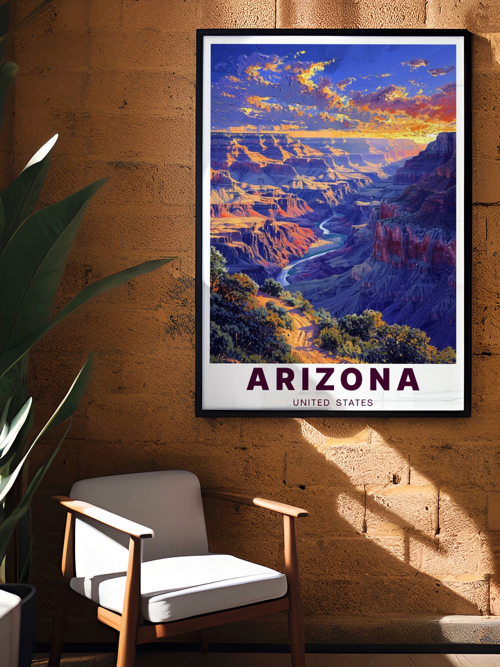 Stunning Grand Canyon artwork and Lake Mead painting perfect for personalized gifts and elegant home decor showcasing the beauty of Arizona in high quality travel poster prints that add sophistication to any room