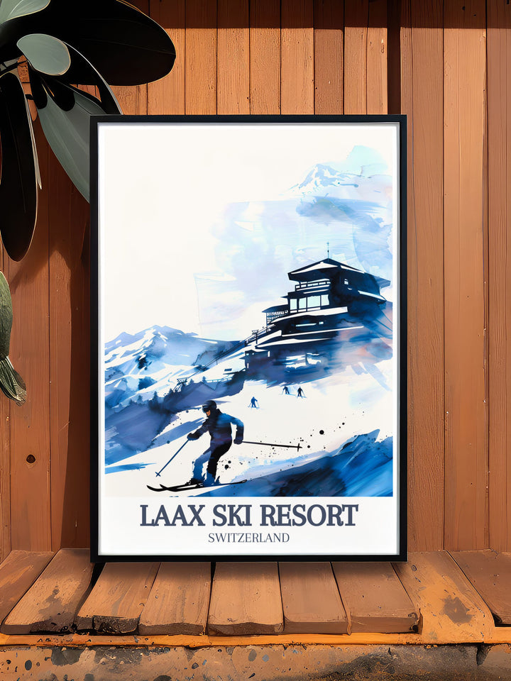 Swiss Alps Print featuring Crap Sogn Gion and Flims Laax Falera perfect for those who love skiing snowboarding and Switzerland mountain scenery bringing alpine charm into any room for a fresh winter inspired decor.