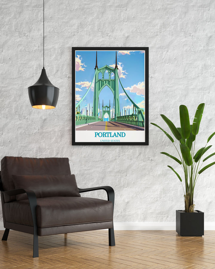 Timeless St. Johns Bridge modern decor piece featuring Portland Oregons landmark with detailed artwork and city map design perfect for elegant home accents and gifts