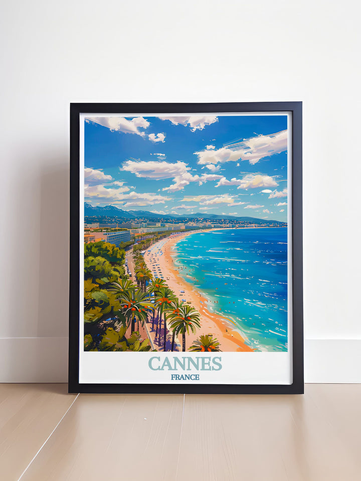 Exquisite La Croisette travel poster showcasing the scenic beauty of Cannes ideal for adding sophistication to your home this France art print is perfect for those who love French culture and aesthetics a timeless piece for any art or travel collection